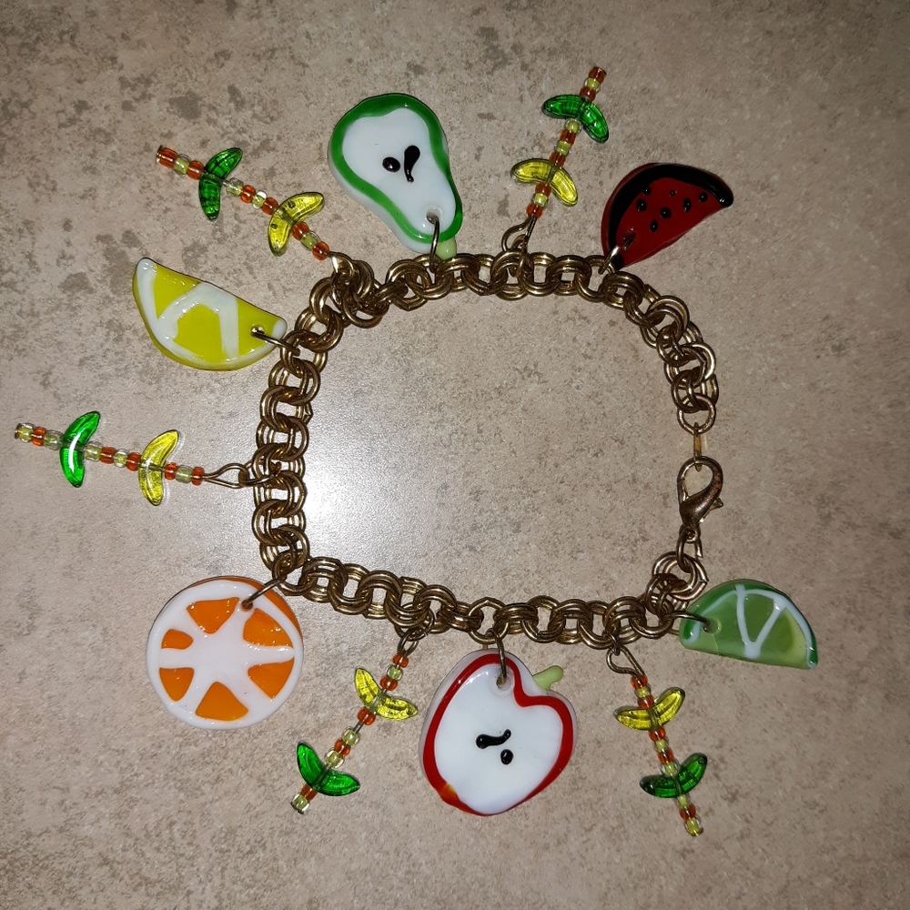 Vtg Art Glass Lampwork Fruit Colorful Beaded c